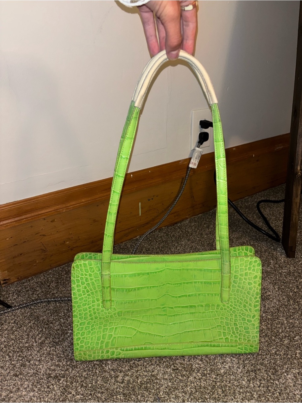 Monsac Green Croc-Embossed Leather Shoulder Bag
